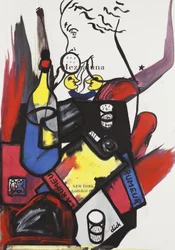 Chamada telefónica de longa distância, 2015 (técnica mista sobre papel para aguarela montado em painel com receita no verso)