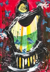 Acampamento de verão Sufi, 2016 (técnica mista sobre papel para aguarela montado num painel com receita no verso)