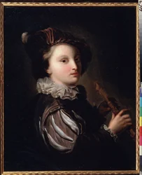 ""A página jovem com um Mirliton"" (página com um tubo de junco) pintura por Jean Alexis Grimou (1678-1733) século 18. Rococó. Óleo sobre tela. Museu Pushkin Moscou