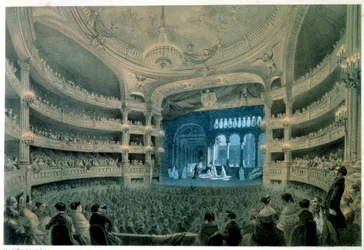 Vista do salão de teatro da Ópera Garnier (Academia de Música). Litografia de Jean Baptiste Arnout (1788-1870). Século XIX. Paris, B.N.