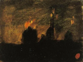 Atmosfera noturna com incêndios em St-Vast-là-haut perto de Valenciennes