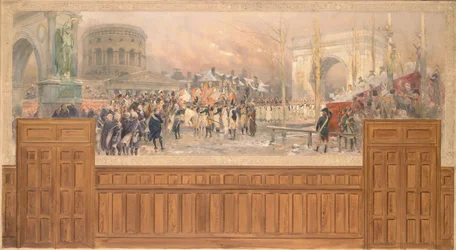 Receção pelo município de Paris, na barrière de la Villette, das tropas que regressam da Polónia, após a campanha de 1806-1807, entre 1901 e 1902 (óleo sobre tela)