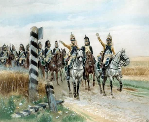 O posto fronteiriço, 23º Dragon Watercolour por Edouard Detaille (1848-1912). Século XIX. Paris, Musee de l