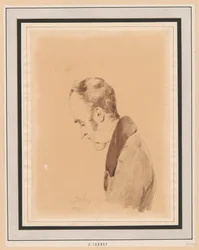 Retrato de meio-corpo de um homem de perfil para a direita - autorretrato do artista em idade avançada