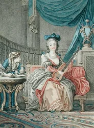 Os Prazeres da Solidão, gravado por Louis Marin (fl.1776-80), c.1770-80 (litho colorido)