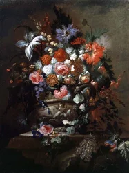Natureza morta de Flores e Uvas (óleo sobre tela)