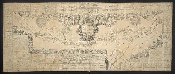 Mapa do Canal de Languedoc, ligando o Oceano Atlântico ao Mar Mediterrâneo, Dedicado e Apresentado a M.GRS Estates of Languedoc