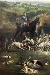Luís XV caçando veados na floresta de Saint-Germain,1730 (óleo sobre tela)