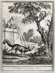 The Crow and the Fox, ilustração de Jean-Baptiste Oudry (1686-1755) para a fábula de Jean de La Fontaine (1621-1695)
