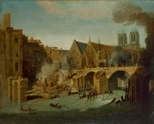 O Petit Pont após o incêndio de 1718