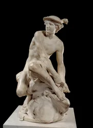 Mercúrio a prender as suas sandálias aladas, escultura em mármore de Jean-Baptiste Pigalle (1714-1785), 1744, Paris, Musée du Louvre