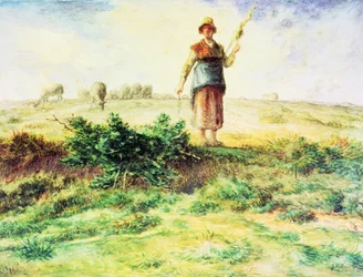 Uma pastora e o seu rebanho (aguarela, lápis e tinta sobre papel)