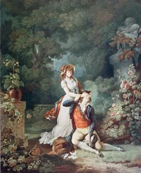 O Amante Surpreendido, gravado por Charles Melchior Descourtis (1753-1820) (gravura a cores)