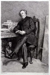 Alexandre Dumas fils (1824-95) , romancista e dramaturgo francês, gravado por A Mongin (gravura)