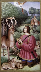 Saint Hubert - Miniatura de Jean Bourdichon, fac-símile das "Horas de Anne de Bretagne".