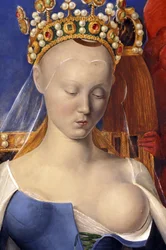 Detalhe da Virgem Enfermeira representada como Agnes Sorel (depois da Virgem de Antuérpia, por Jean Fouquet, cerca de 1452-1455)