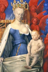 A Virgem lactante com um manto de arminho representada como Agnès Sorel - pormenor - (segundo a Virgem de Antuérpia, de Jean Fouquet, cerca de 1452-1455)