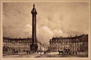 Vista da réplica da coluna de Trajano na Place Vendome, publicada por Auguste Bry (litho)