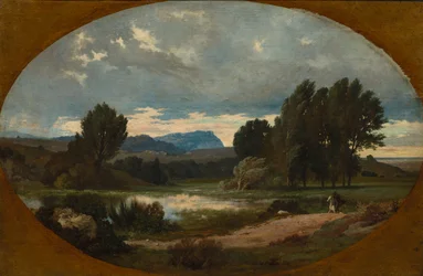 Paisagem com cavaleiro num cavalo branco