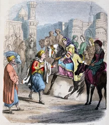 Emina Nosratli attend son fils victorieux Ibrahim Pacha (1789-1848), de retour au Caire apres la campagne arabe en 1818 - Emina El Nosratli (mãe de Ibrahim Pasha) aguarda a entrada vitoriosa do seu filho no Cairo após a sua campanha árabe em 1818. Aguarela