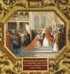 Carlos Magno coroa seu filho Luís, o Pio, em 813