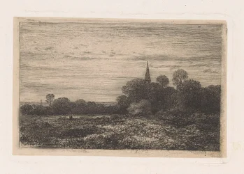 Paisagem com torre de igreja