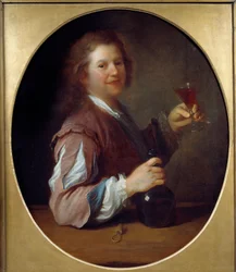Retrato do artista em pintura de bebedouro por Jean Alexis Grimou (1680-1740) 1724 Sol. 1x0,85 m