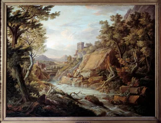 Paisagem e rio. Quadro de Jean Antoine Constantin