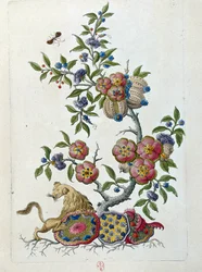 Desenho a partir de um vaso chinês: ramo de flores. Pintura de Jean Antoine Fraisse (século XVIII)