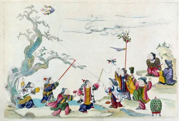 Sorteio a partir de um vaso chinês: festa. Pintura de Jean Antoine Fraisse (século XVIII)