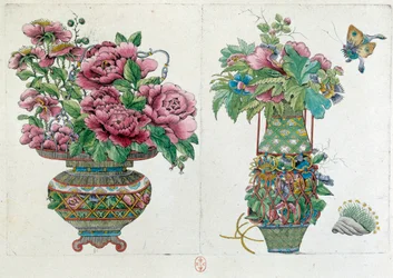 Desenho a partir de uma jarra chinesa: vaso de flores. Pintura de Jean Antoine Fraisse (século XVIII)