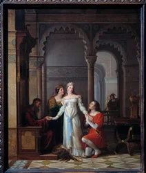 Donkey Skin Ilustração do conto de Charles Perrault (1628-1703) com o mesmo nome, representando a jovem princesa no palácio do seu pai apaixonado por ela. Pintura de Jean Antoine Laurent (1763-1832) 1819 Sol. 0,55x0,45 m Bourg en Bresse, musee de