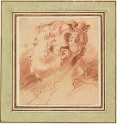 "Etude de tete de femme" (Estudo da cabeça da mulher) Sanguine de Jean Antoine Watteau (1684-1721) vers 1725 Dim 13,3x12,1 cm Museu Nacional de Design Cooper-Hewitt