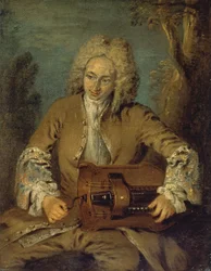 Homem jogando um Hurdy-Gurdy