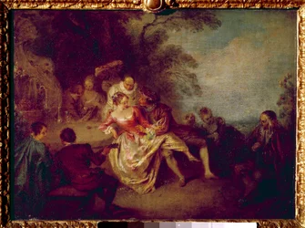 Encontro de Comediantes. Pintura de Jean Antoine Watteau (1684-1721)