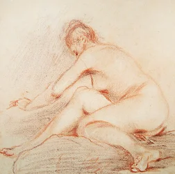 Mulher nua (carvão e giz vermelho sobre papel)
