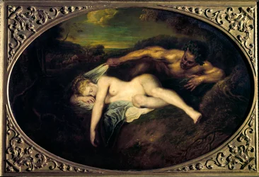 Ninfa e cetim ou pintura "Júpiter et Antiope" de Jean Antoine Watteau (1684-1721) Século XVIII Sol. 0,73x1,07 m Paris, musee du Louvre