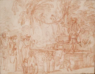 Médico Quack a vender as suas mercadorias ao ar livre, c1700-1720