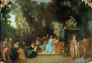 Recreação galante Pintura de Jean Antoine Watteau (1684-1721) Berlim do século XVIII, Museu Dahlem