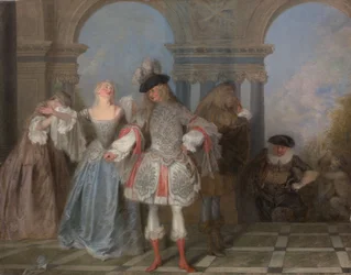 Os comediantes franceses, c.1720 (óleo sobre tela)