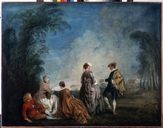 Uma proposta embaraçosa. Pintura de Jean Antoine Watteau (1684-1721). Óleo sobre tela, 65 x 84,5 cm