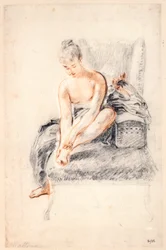 Jovem, nua, segurando um pé nas mãos, 1716-18.