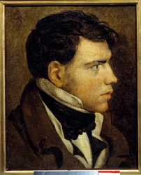 Retrato de um jovem Pintado por Jean Auguste Dominique Ingres (1780-1867) Sol do século XIX. 0,39x0,31 m Bayonne, musee Bonnat - Retrato de um homem jovem. Pintura de Dominique Ingres (1780-1867)