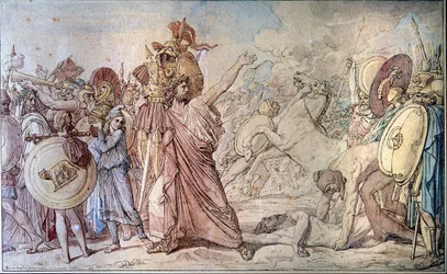 Romulus traz ao Templo de Júpiter (Zeus) as armas de Acron que acaba de derrotar - Pintura de Jean Auguste Dominique Ingres (1780 - 1867) - Paris, Ecole des Beaux Arts