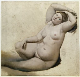 Estudo para O Banho Turco: A mulher dos três braços - Pintura de Jean Auguste Dominique Ingres (1780-1867), óleo sobre papel, 25 x 26 cm, cerca de 1860. Montauban, Musée Ingres