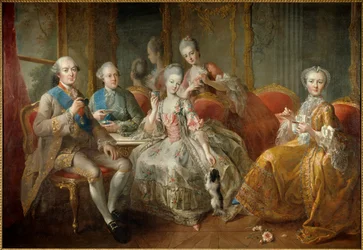A Família do Duque de Penthievre em 1768 ou "La Tasse de Chocolat": retratos reunidos do Duque de Penthievre (1725-1793), do seu filho Príncipe de Lamballe (1747-1768), da Princesa de Lamballe (1749-1792), da sua filha Mademoiselle de Penthi