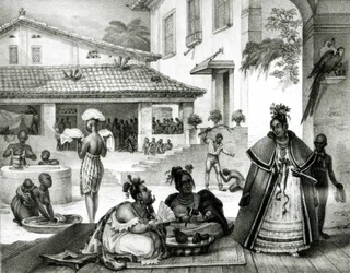 Interior de uma casa de Cigganos, de "Voyage Pictoresque et Historique au Bresil" (Viagem pictórica e histórica ao Brasil)
