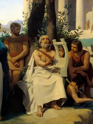 Homero, poeta grego do século IX a.C. Pormenor de pintura de Jean-Baptiste Auguste Leloir (1809-1892), Musée du Louvre.