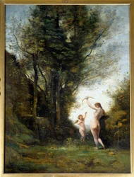 Uma ninfa a brincar com um amor. Pintura de Camille Corot (1796-1875)