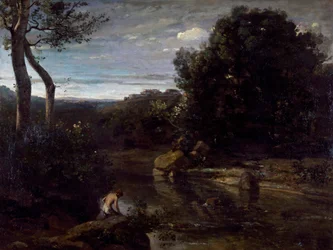 Um banho de pastor, por Jean-Baptiste-Camille Corot (1796-1875).